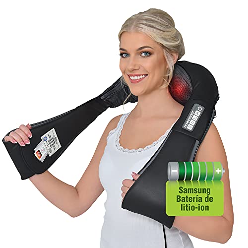 Donnerberg Masajeador de cuello y hombros inalambrico Shiatsu con batería recargable Samsung - Masajeador Cervical con vibración y calor infrarrojo - GARANTÍA DE 7 AÑOS - Calidad Alemana