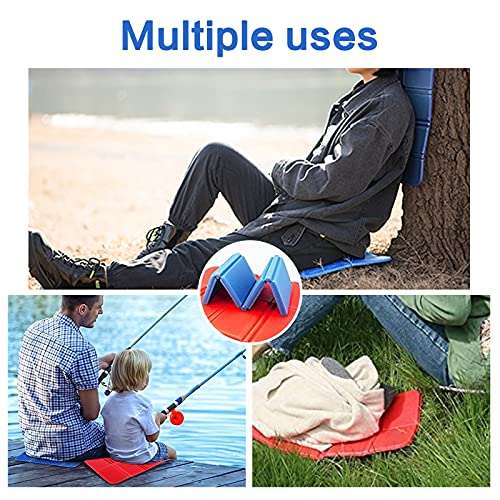 DOSMUNG Plegable Almohadilla, XPE Espuma Cojín, Impermeable Térmico Aislante Plegables Almohadilla, Portátil Aire Libre Cojines Asiento, para Parque,Picnic, Acampa, Senderismo ( 2pcs, Rojo y Azul )