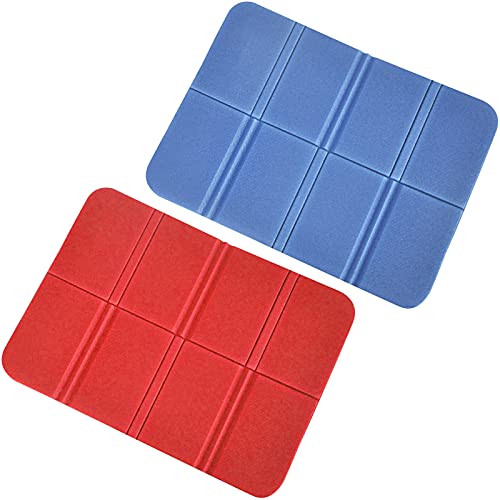 DOSMUNG Plegable Almohadilla, XPE Espuma Cojín, Impermeable Térmico Aislante Plegables Almohadilla, Portátil Aire Libre Cojines Asiento, para Parque,Picnic, Acampa, Senderismo ( 2pcs, Rojo y Azul )