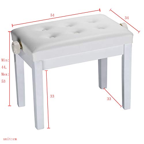 Doubleblack Banqueta para Piano Regulable: Taburete Teclado Musical Banco Silla Tocar Pianoforte Electrico Butaca Altura Regolabile Asiento Tocador Alto Ajustable Musico Bench Madera Sgabello Blanca