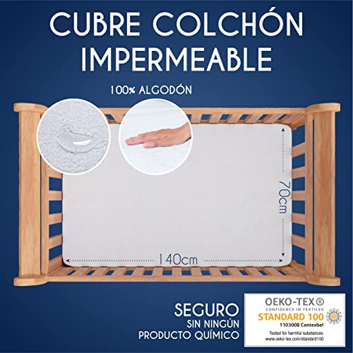 Dreamzie Funda Colchon Cuna 70 x 140 cm Impermeable Protector Colchon Oeko-Tex® Hipoalergénico, Anti-Bacteriano, Anti-Acaros - Made in EU