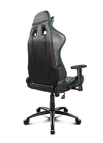 Drift DR150BG - Silla Gaming Profesional, polipiel, reposabrazos ajustable, piston clase 4, asiento basculable, altura regulable, respaldo reclinable, cojines lumbar y cervical, color negro/verde