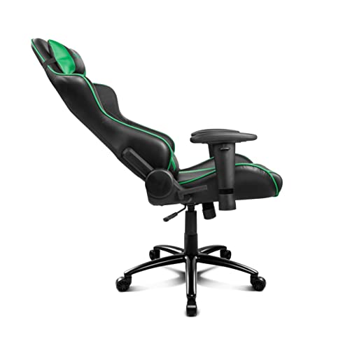 Drift DR150BG - Silla Gaming Profesional, polipiel, reposabrazos ajustable, piston clase 4, asiento basculable, altura regulable, respaldo reclinable, cojines lumbar y cervical, color negro/verde