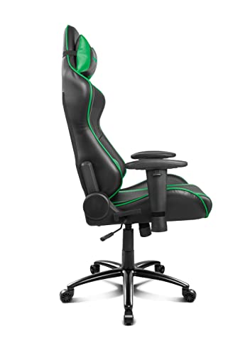 Drift DR150BG - Silla Gaming Profesional, polipiel, reposabrazos ajustable, piston clase 4, asiento basculable, altura regulable, respaldo reclinable, cojines lumbar y cervical, color negro/verde