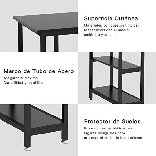 Dripex Mesa Escritorio Ordenador, Mesa despacho Oficina, Estudio, Escritorio con Estanteria, Mesa Ordenador Juego PC，120 x 48 x 76 CM (Negro)