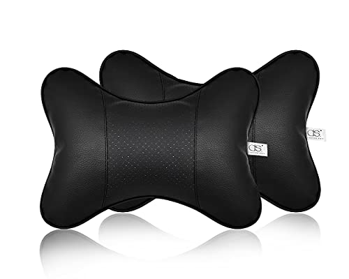 DSstyles almohada para asiento de coche para el cuello, 2 piezas, piel sintética, cojín negro, 28 x 18