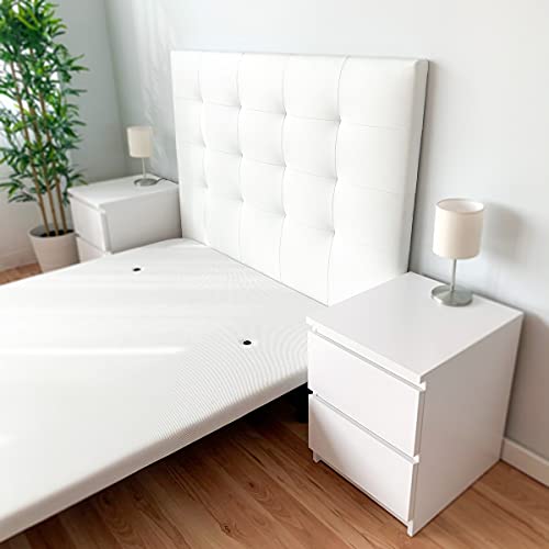 DUÉRMETE ONLINE 160 x 120 cm (Cama de 150) Cabecero París Acolchado | Tapizado en Polipiel de Alta Gama | Medidas, Madera, Blanco