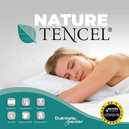 Duérmete Online Almohada Viscoelástica Nature Tencel | Máximo Confort y Excelente Adaptabilidad | Funda Lavable Termorreguladora, Anti-ácaros e Hipoalergénica, 105x40 cm