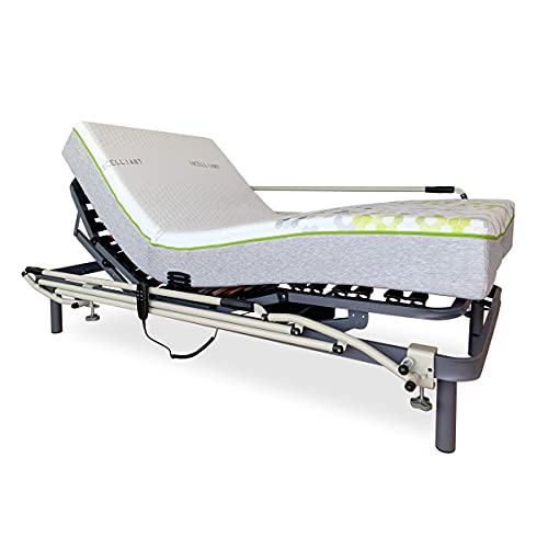 DUÉRMETE ONLINE Cama Eléctrica Articulada Reforzada Ergomax + Colchón Viscoelástico Fisiocare One Celliant + Juego Barandillas INOX, HR + 5cm, Gris, 105x200