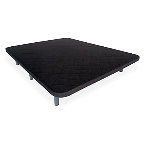 Duérmete Online TAPI2DACOLCHADANEGRA003 - Base Tapizada Reforzada, Anti ruido con 5 Barras de Refuerzo, Apta para cualquier tipo de colchón, 6 Patas metálicas roscadas de 27cm, 135x190, Negro