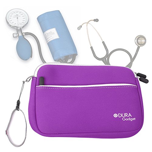 DURAGADGET Estuche De Neopreno Morado para Guardar Sus Accesorios Médicos (Estetoscopio/Tensiómetro) + Correa De Mano