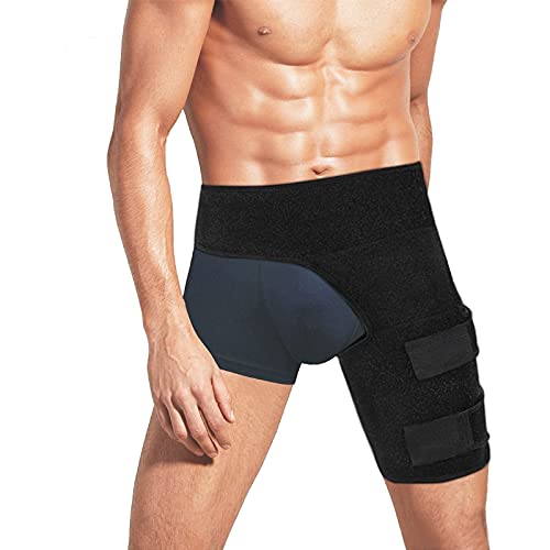 DXDUI Vendaje De Apoyo para La Ingle Envoltura Compresión Cadera Ciática Alivio Brace para Articulaciones Ajustable Transpirable para Correr Unisex Deportes Fitness, Negro Talla Única