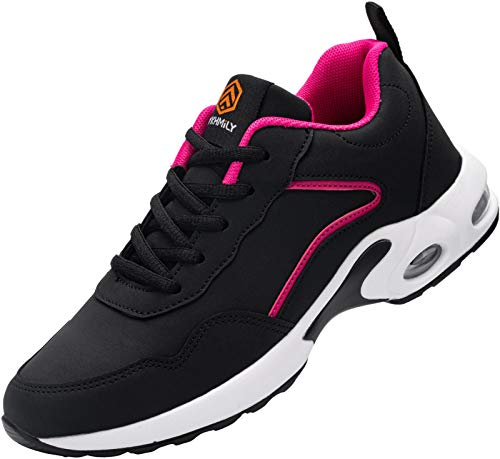 DYKHMILY Zapatillas de Seguridad Mujer Ligero Zapatos de Trabajo con Punta de Acero Comodo Respirable Reflectante Calzado de Seguridad(Negro Rosa,35EU