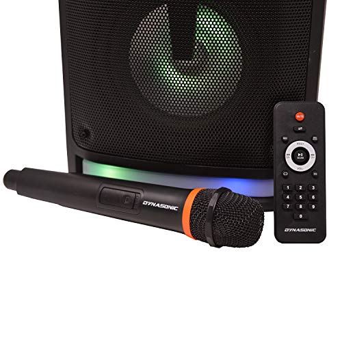 DYNASONIC - DY-65201 Altavoz Bluetooth Inalámbrico Sistema de Audio | Bluetooth, Altavoz Portatil, USB, Luces Multicolor, Radio FM, Micrófono, Color Negro