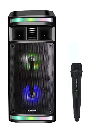 DYNASONIC - DY-65201 Altavoz Bluetooth Inalámbrico Sistema de Audio | Bluetooth, Altavoz Portatil, USB, Luces Multicolor, Radio FM, Micrófono, Color Negro