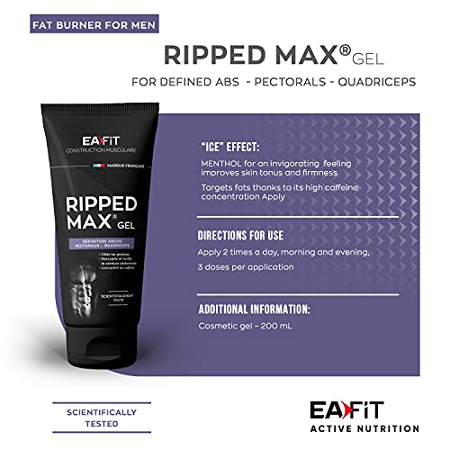 Eafit Ripped Max Gel, Define Abdominales, Pectorales y Cuádriceps, Científicamente Probado, Esculpe y Tonifica, Quema Grasa, Efecto Cubo de Hielo, Cafeína, Té Verde y Guaraná, 200 ml