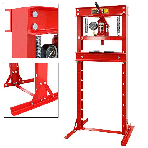 ECD Germany Prensa de taller - 20T - con Manómetro - Altura Ajustable 80-1100 mm - 7 niveles - Hecho de Acero - Herramienta Hidráulica para Prensar Rodamientos Doblar Enderezar Mandril Cojientes