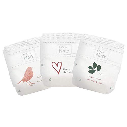 Eco by Naty Pañales, Talla/Tamaño 1, 100 unidades, 2-5 kg, suministro para UN MES, Pañal ecológico Premium hecho a base de fibras vegetales 0% plásticos derivados del petróleo en contacto con la piel