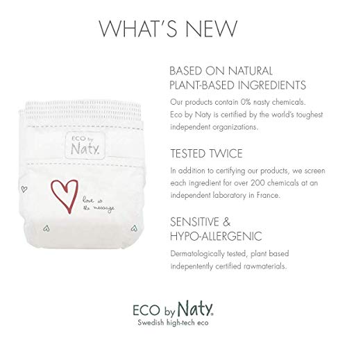 Eco by Naty Pañales, Talla/Tamaño 1, 100 unidades, 2-5 kg, suministro para UN MES, Pañal ecológico Premium hecho a base de fibras vegetales 0% plásticos derivados del petróleo en contacto con la piel