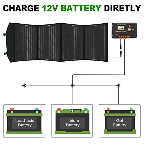 ECO-WORTHY Panel Solar Plegable de 120W para Estación de Energía Portátil y batería de RV, salida de CC para generador solar, con controlador de 20 A para SLA/Batería de litio de ciclo profundo