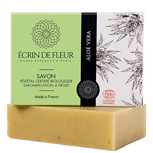 Écrin De Fleur | Jabón de Aloe Vera | Certificado Orgánico | Hecho a Mano en Francia con Zumo de Aloe Vera | Saponificación en Frio | Apto para el Lavado Frecuente de las Manos | 100g