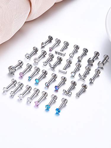 Edelstahl Lip Studs Labret Lip Ringe Knorpel Tragus Piercing Schmuck für Frauen Party Kleid oder Kleidung Passend zu 16 G, 30 Stücke