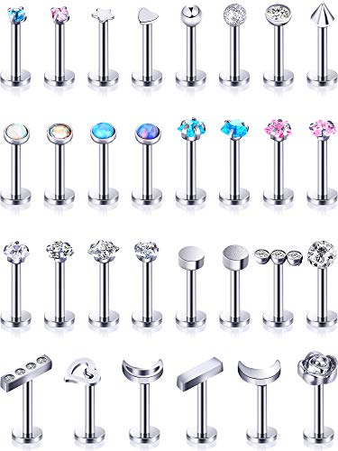 Edelstahl Lip Studs Labret Lip Ringe Knorpel Tragus Piercing Schmuck für Frauen Party Kleid oder Kleidung Passend zu 16 G, 30 Stücke