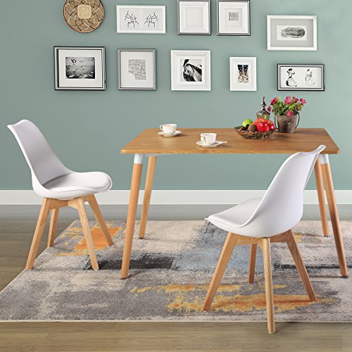 EGGREE Pack de 4 Sillas de Comedor Sillas Cocina Estilo Nórdico con Las Piernas de Madera de Roble Más Fuerte y Asiento Tapizado - Blanco