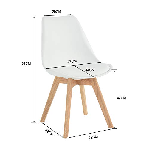 EGGREE Pack de 4 Sillas de Comedor Sillas Cocina Estilo Nórdico con Las Piernas de Madera de Roble Más Fuerte y Asiento Tapizado - Blanco