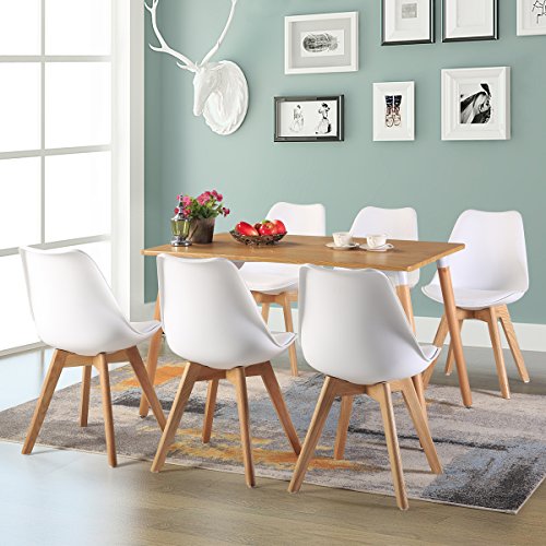 EGGREE Pack de 4 Sillas de Comedor Sillas Cocina Estilo Nórdico con Las Piernas de Madera de Roble Más Fuerte y Asiento Tapizado - Blanco