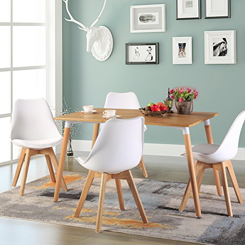 EGGREE Pack de 4 Sillas de Comedor Sillas Cocina Estilo Nórdico con Las Piernas de Madera de Roble Más Fuerte y Asiento Tapizado - Blanco