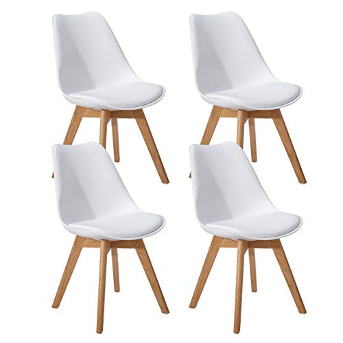 EGGREE Pack de 4 Sillas de Comedor Sillas Cocina Estilo Nórdico con Las Piernas de Madera de Roble Más Fuerte y Asiento Tapizado - Blanco