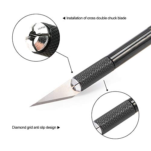 Ehdis 2 escalpelo manualidades, cutter profesional con 20 cuchillas, Cuchilo de tallar Manualidades Cuchillo para trabajos artesanales Cúter con Hobby, negro