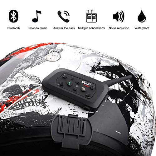 Ejeas V6Pro 2xAuriculares Intercomunicador Moto Bluetooth para Motocicletas, Gama Comunicación Intercom de 1200m, intercomunicador Casco Moto, Impermeabilidad, Intercomunicacion Entre 6 Motociclistas