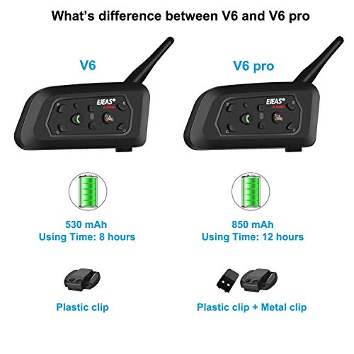 Ejeas V6Pro 2xAuriculares Intercomunicador Moto Bluetooth para Motocicletas, Gama Comunicación Intercom de 1200m, intercomunicador Casco Moto, Impermeabilidad, Intercomunicacion Entre 6 Motociclistas