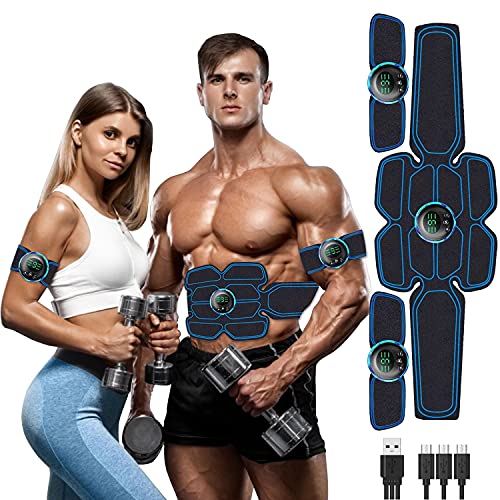 Electroestimulador Muscular Abdominales, Masajeador Eléctrico Cinturón con USB， Estimulación Muscular Masajeador Eléctrico Cinturón Abdomen/Brazo/Piernas/Glúteos