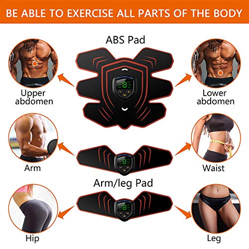 Electroestimulador Muscular EMS Tóner Muscular Abdominal Entrenador de Abdominales con Pantalla LCD Equipo de Entrenamiento Físico Recargable USB Cinturón AB