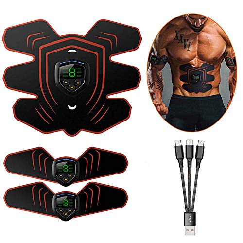 Electroestimulador Muscular EMS Tóner Muscular Abdominal Entrenador de Abdominales con Pantalla LCD Equipo de Entrenamiento Físico Recargable USB Cinturón AB