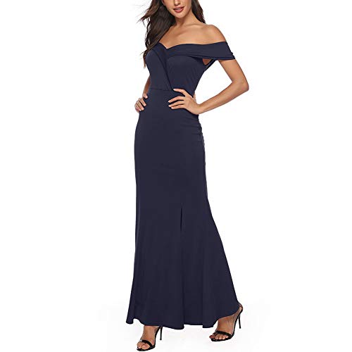 Elegante De Las Señoras Vestido De V Modernas Noche Casual Cuello De Hombro Abierto Tenedor Partido Negocios Maxi Vestidos De Moda Ajuste Delgado Color Sólido Vestidos De Noche De Primavera