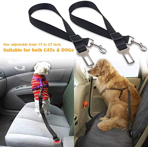 elloLife 2 Cinturón de Seguridad de Coche para Perros, Arnés del Cinturón de Nylon Ajustable Universal para trasportar Mascotas 2pcs/Pack Más Duradero【Versión Mejorada】