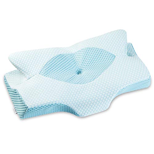 Elviros Almohada de Espuma con Memoria de Contorno Cervical para el Dolor de Cuello, Almohadas para Cuello, (Azul, 56 x 11/9 x 33 cm)