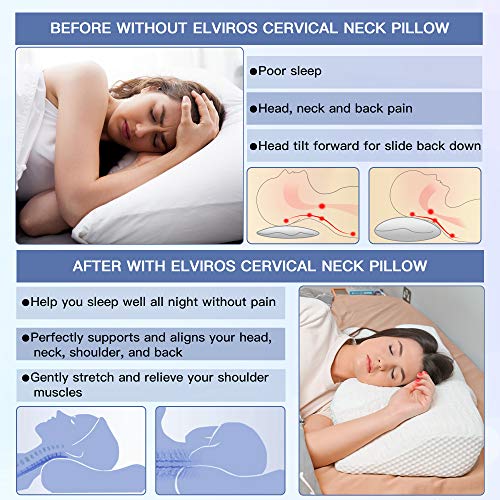 Elviros Almohada Viscoelastica, Almohada Cervical para Relajarse de Dolor del Cuello y Hombro, Almohadas Ortopedica para Durmiente Lateral, Almohada de Diseño Ergonómico para Durmiente Trasero, Gris