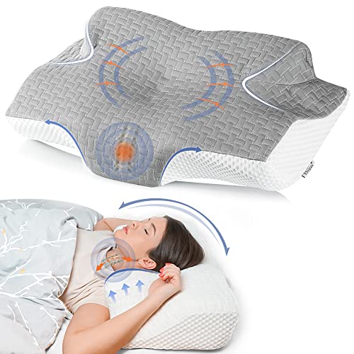 Elviros Almohada Viscoelastica, Almohada Cervical para Relajarse de Dolor del Cuello y Hombro, Almohadas Ortopedica para Durmiente Lateral, Almohada de Diseño Ergonómico para Durmiente Trasero, Gris