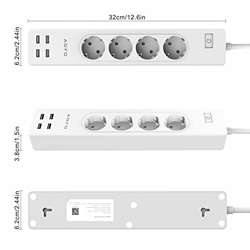 Enchufe Múltiple Inteligente,AOFO Regleta Enchufes Wifi 4 Tomas 4 USB con APP para Android e iOS con Protección de Sobretensiones con Función de Temporizador Alexa Google Home IFTTT