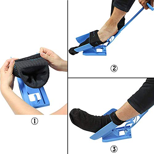 Enfile-chaussettes Chaussette Aide Tirer Chaussettes Sock Slider Aid Kit Enfiler pour Tous Types de Chaussettes Bas Et Bas de Contention Pour Personnes âGées Ou HandicapéEs Bleu