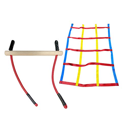 Entrenamiento de Ninja Warrior,TOPQSC 50 FT Slackline Kit - Equipo de Entrenamiento Ninja Warrior para Adultos, Anillos Ninja, Escalera de Cuerda de Escalada y Red de Carga de Escalada