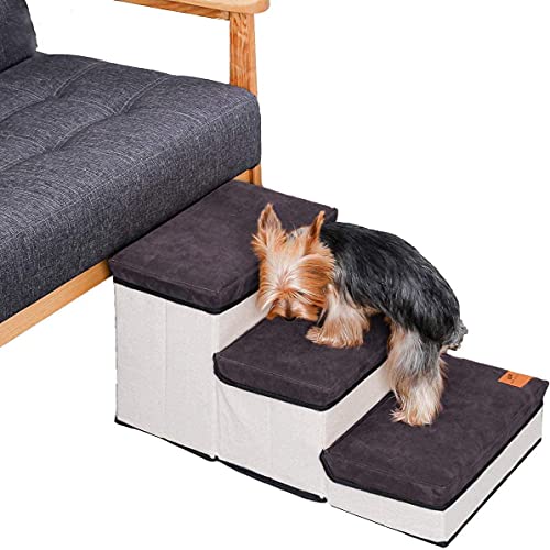 Escalera para mascotas, escalera para gatos, plegable, estilo de almacenamiento de 3 niveles, escalera para perros, rampa portátil para animales para perros y gatos, cama y sofá, carga 25 kg (gris)