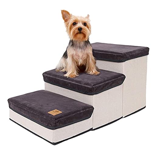 Escalera para mascotas, escalera para gatos, plegable, estilo de almacenamiento de 3 niveles, escalera para perros, rampa portátil para animales para perros y gatos, cama y sofá, carga 25 kg (gris)