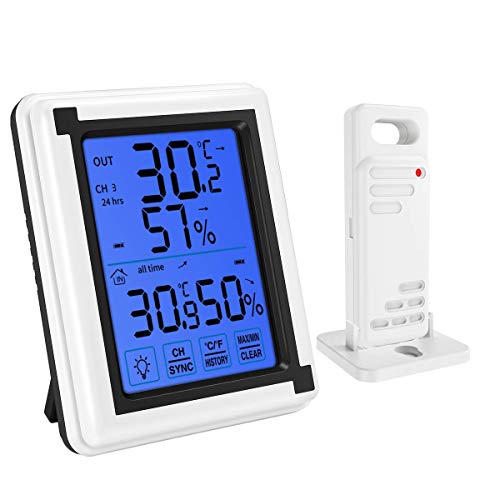 Estación Meteorológica Interior y Exterior con Sensor Inalámbrico al Aire Libre con Sensor Remoto para Hogar Ambiente Medición de Humedad y Temperatura