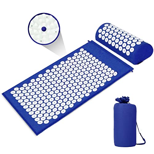 Esterilla de acupresión Kit de Masaje con Almohada reducir la tensión en la espalda, cuello, hombros azul